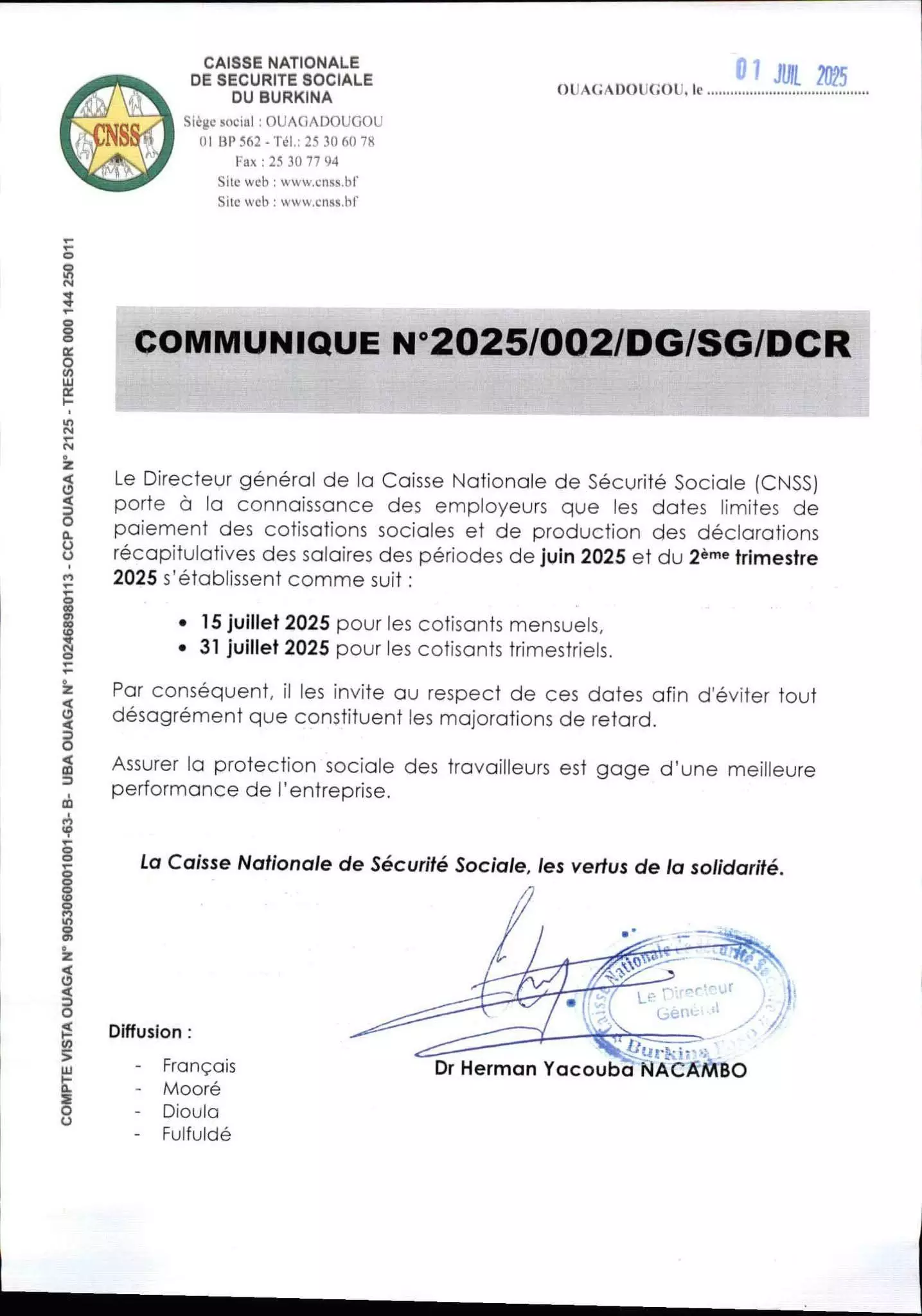 Paiement des cotisations sociales